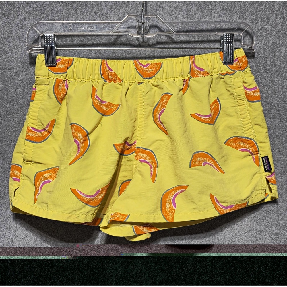Patagonia Woman's XS Fruit Print Swim Trunks Yellow/Orange Drawstring Lined
